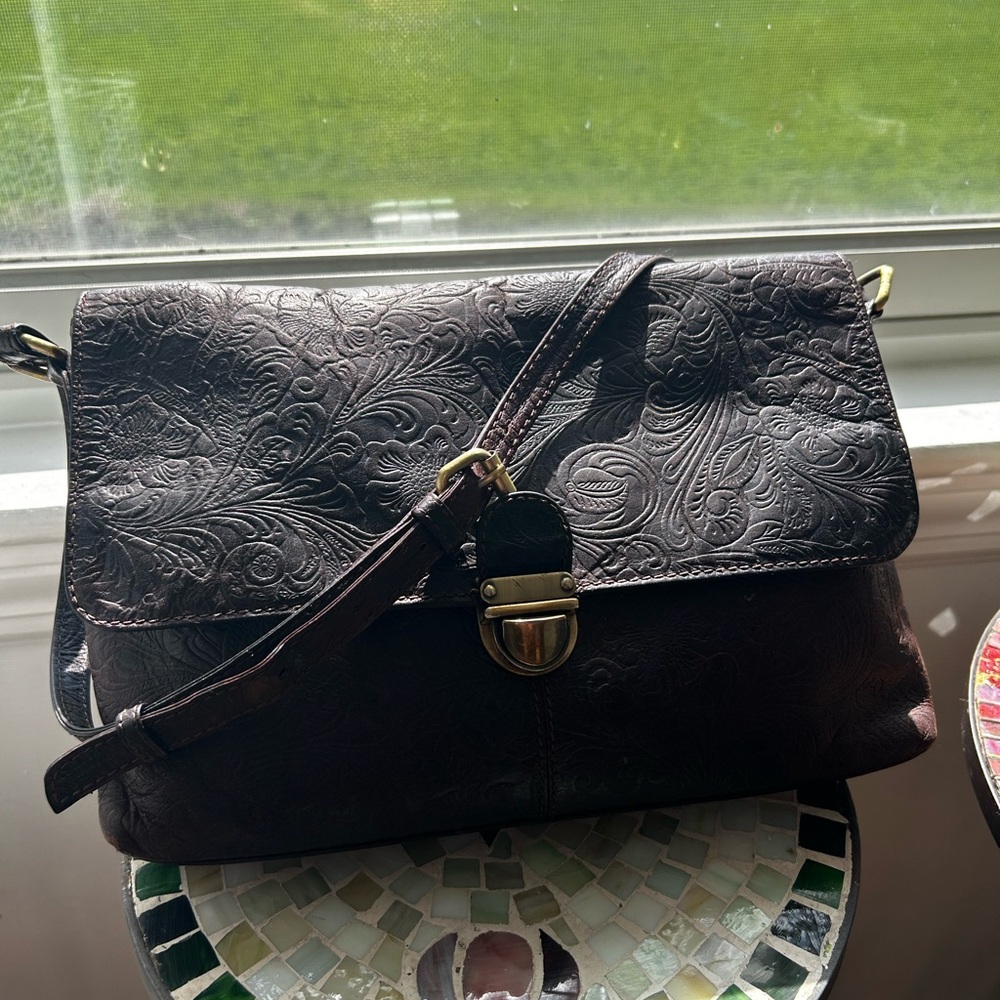 Elegant Brown Embossed Leather Bag